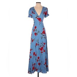 Forever 21 Blue Flower Print Wrap Dress Small